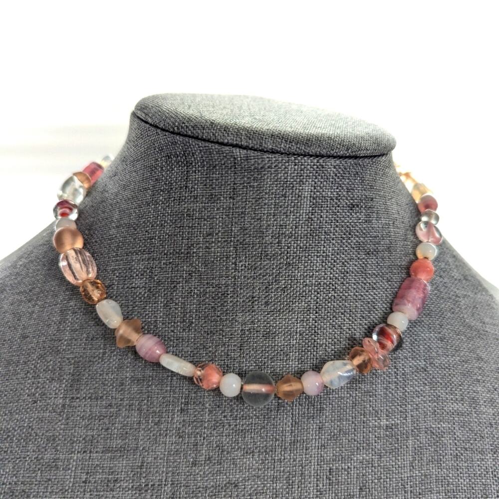 Vintage Artisan Romantic Pink Assorted Glass Beaded Boho Choker Style Necklace